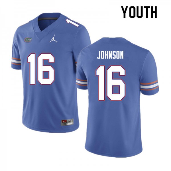Youth #16 Tre'Vez Johnson Florida Gators College Football Jersey Blue